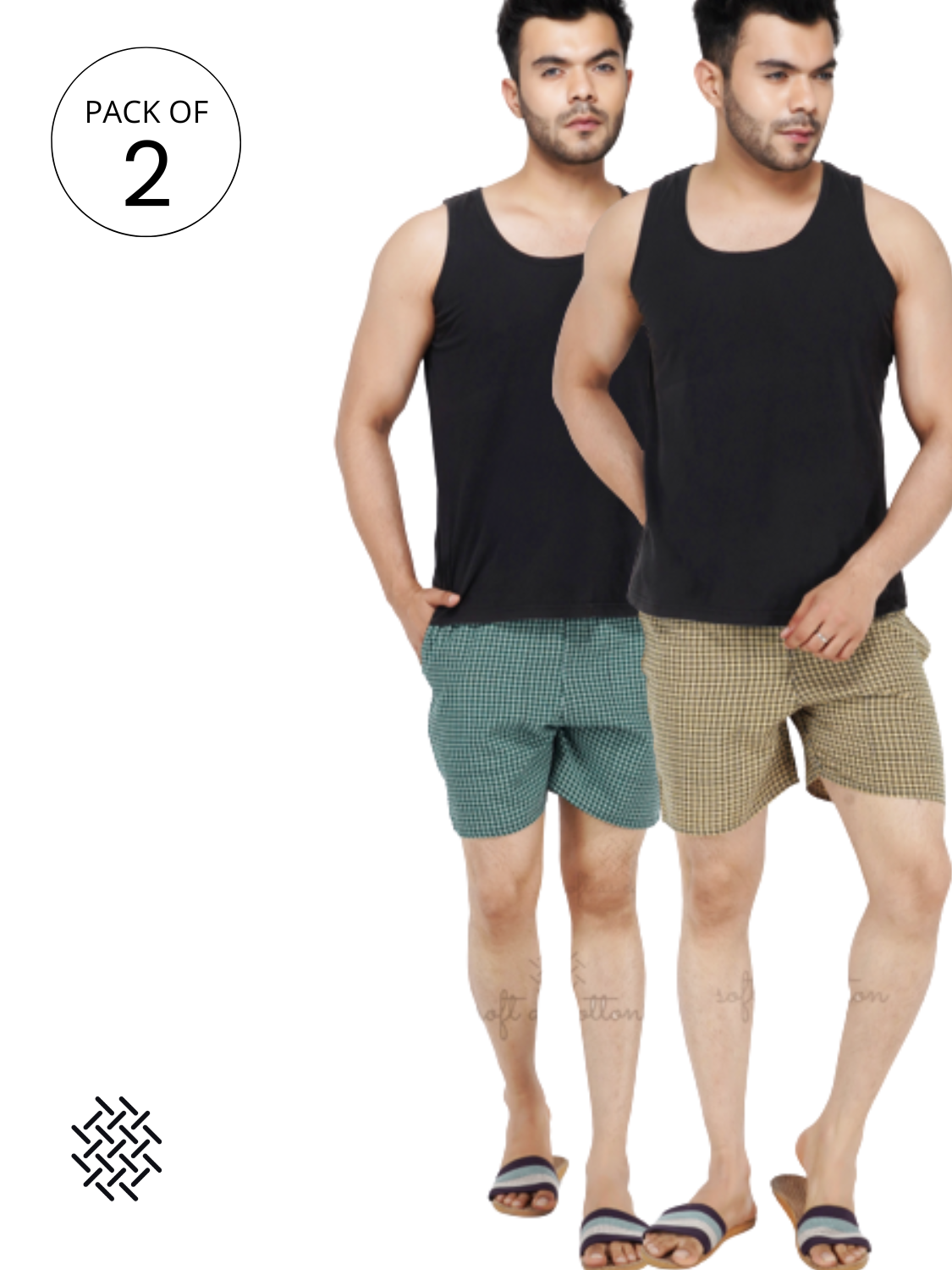 Men's Cotton Check Boxers - PACK OF 2