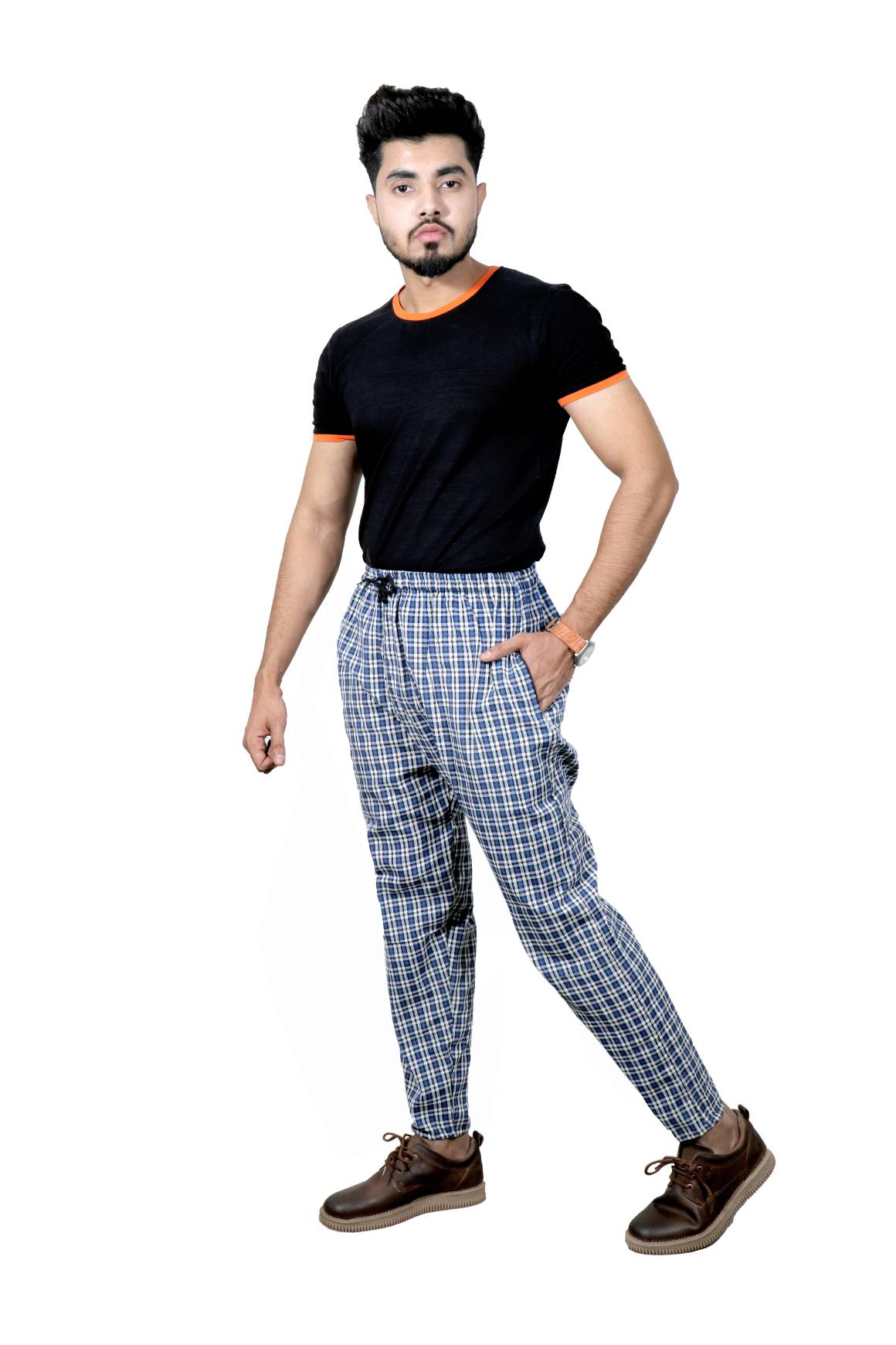 Men's Cotton Check Pajamas (BLUE)