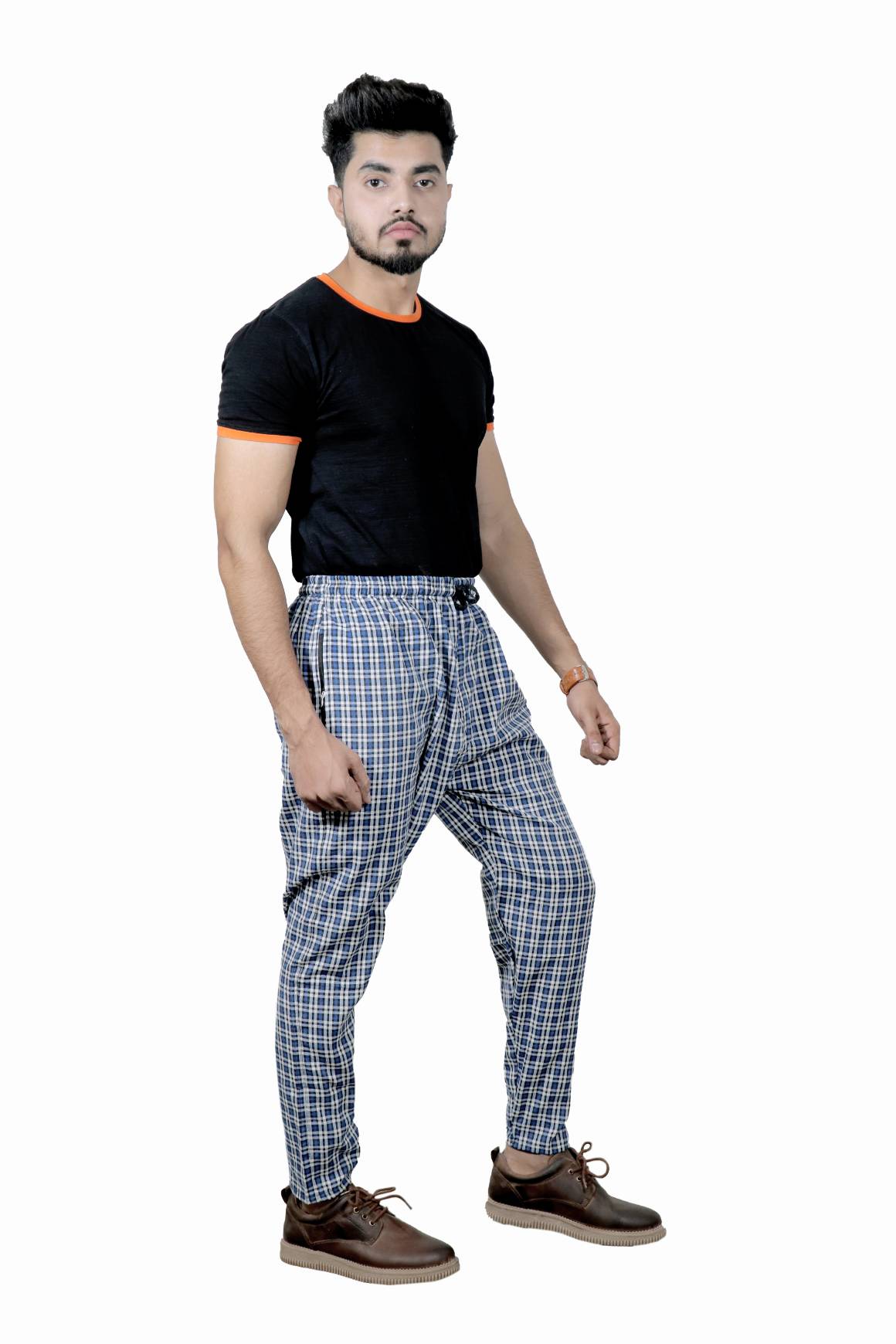 Men's Cotton Check Pajamas (BLUE)