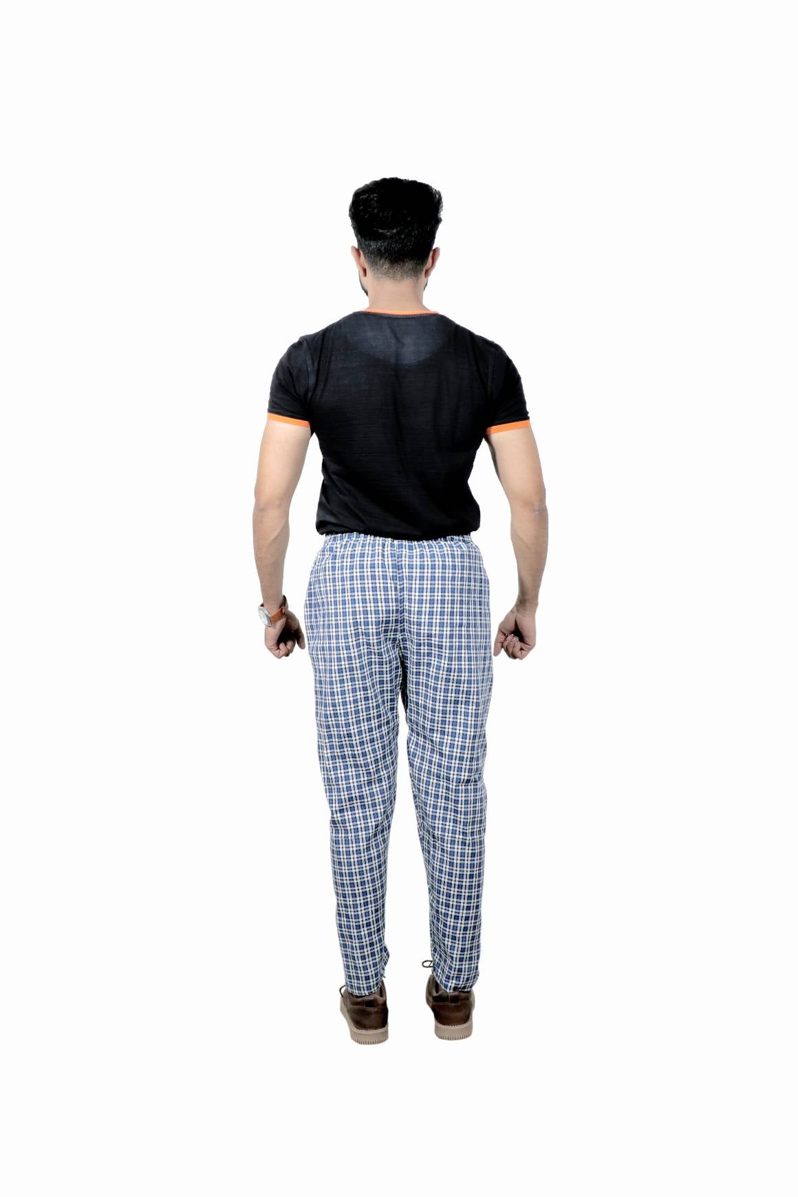 Men's Cotton Check Pajamas (BLUE)