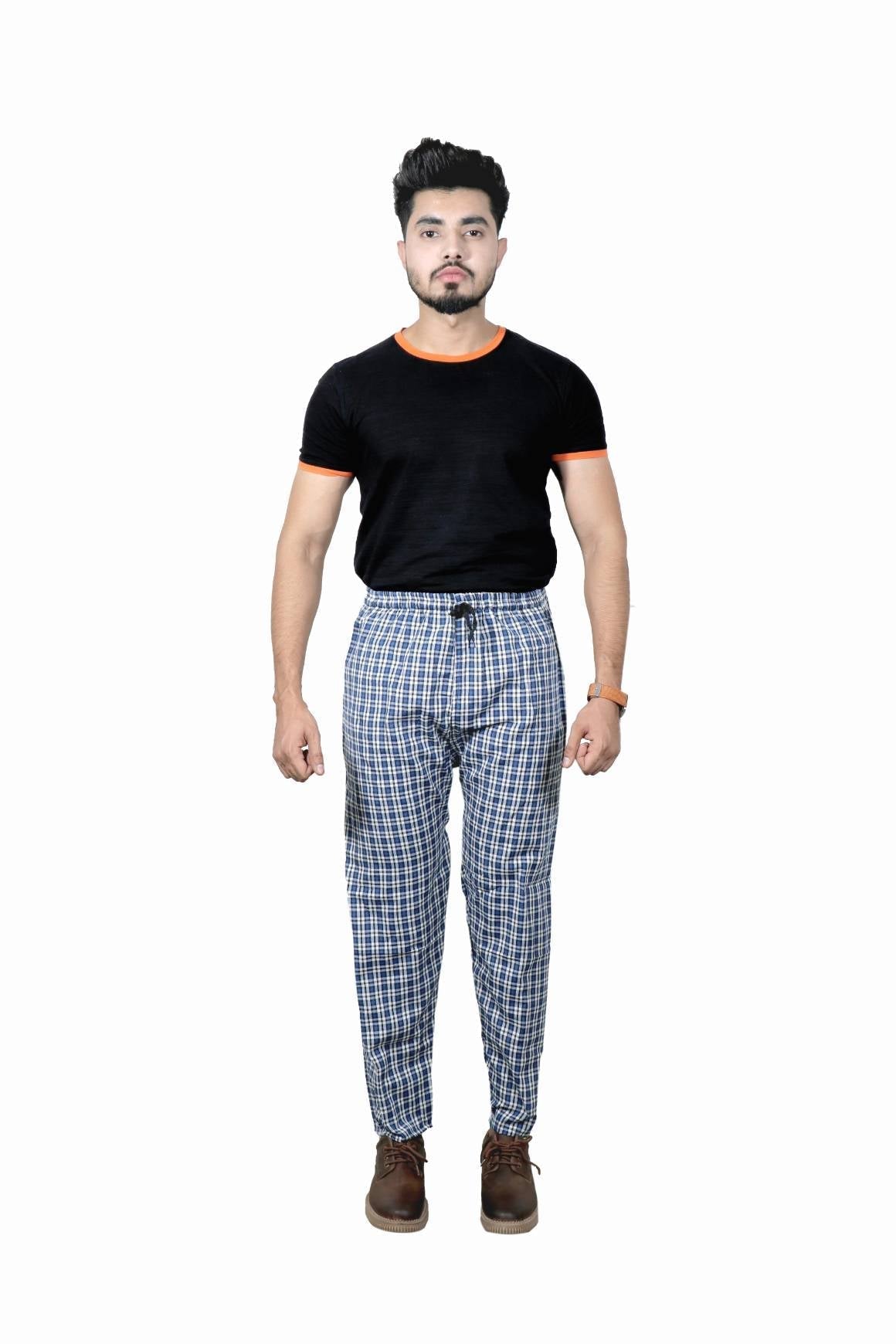 Men's Cotton Check Pajamas (BLUE)