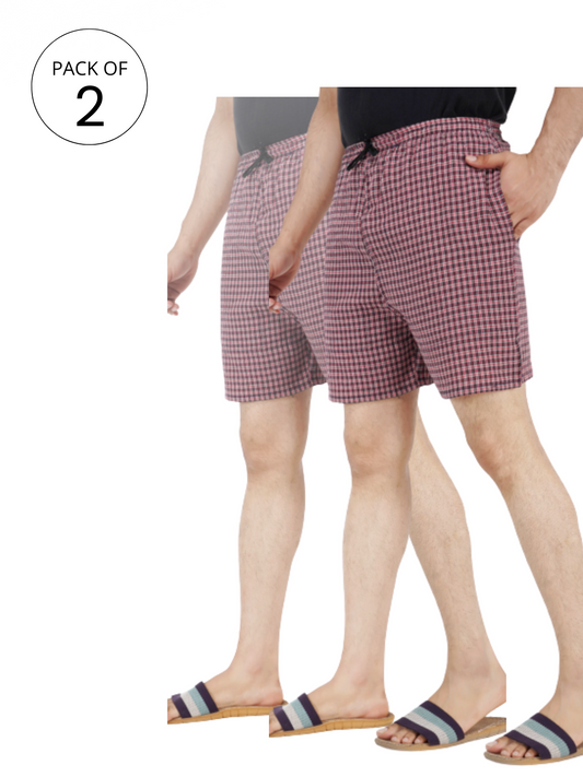 Men's Cotton Boxer Shorts (RED) - PACK OF 2