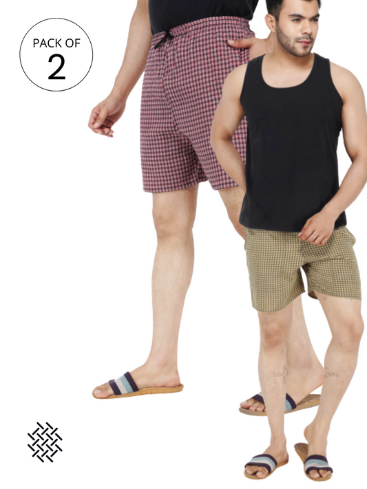 Men's Cotton Check Boxers - PACK OF 2