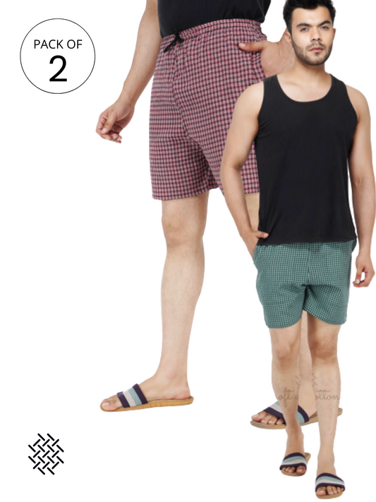 Men's Cotton Check Boxers - PACK OF 2