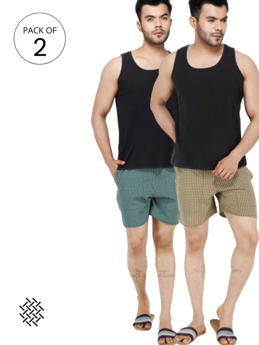 Men's Cotton Check Boxers - PACK OF 2