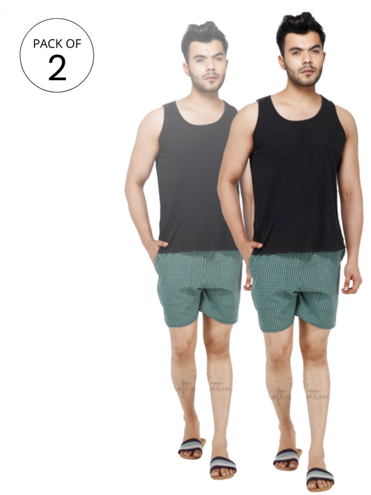 Men's Cotton Boxer Shorts (GREEN) - PACK OF 2