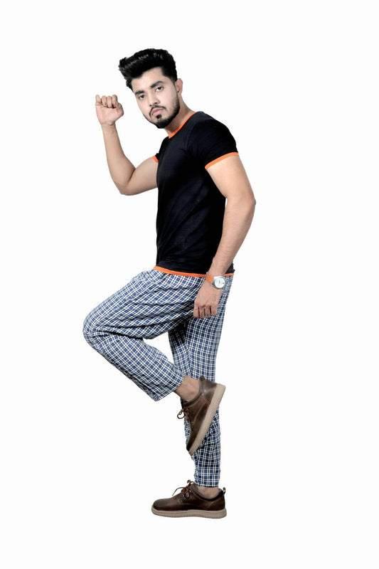 Men's Cotton Check Pajamas (BLUE)
